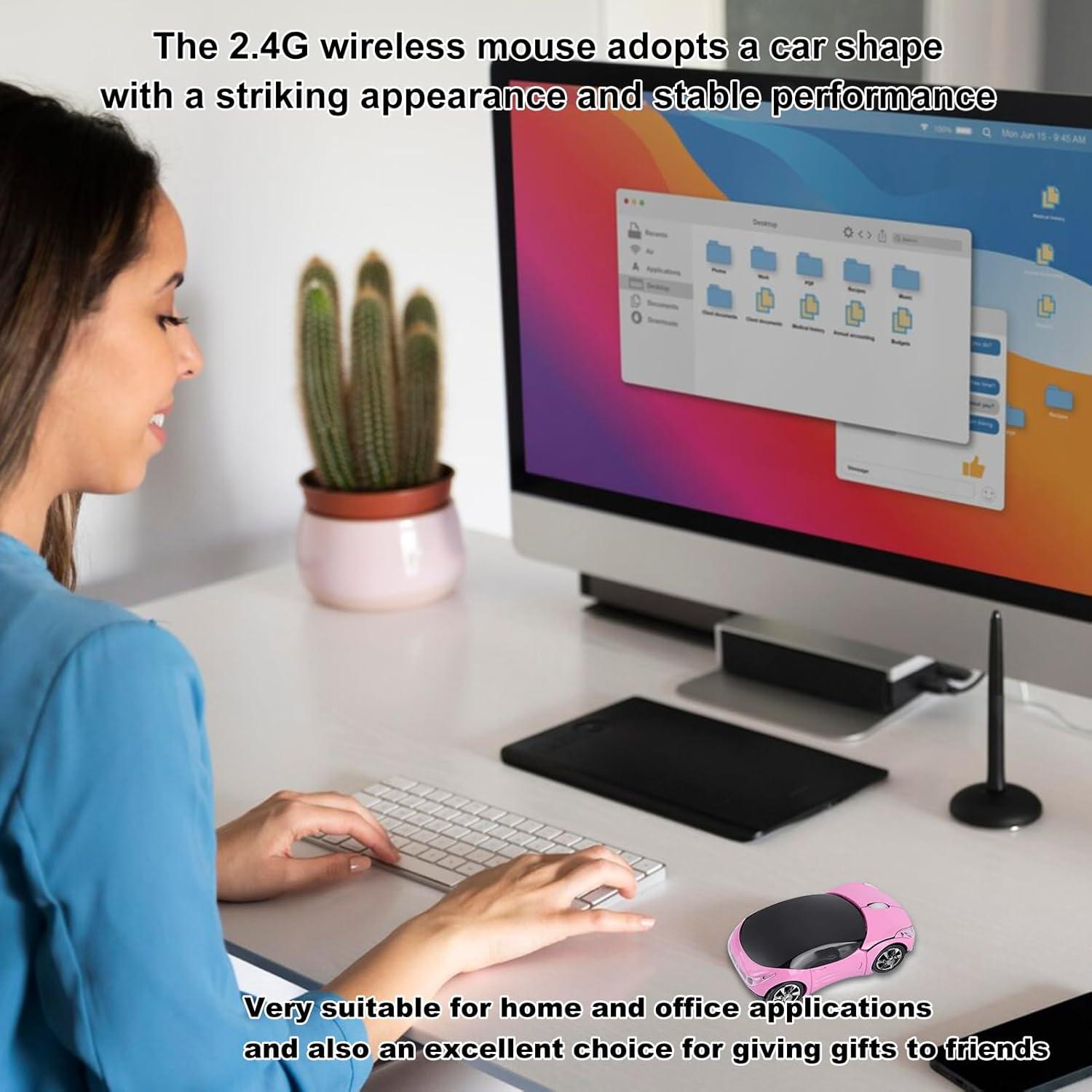 Ratón ASHATA 2.4G Rosa Óptico 1600DPI para PC