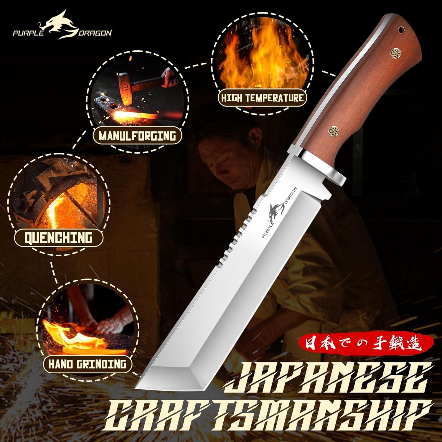 Cuchillo Tanto Japonés Dragón Púrpura 22.86 cm con Funda