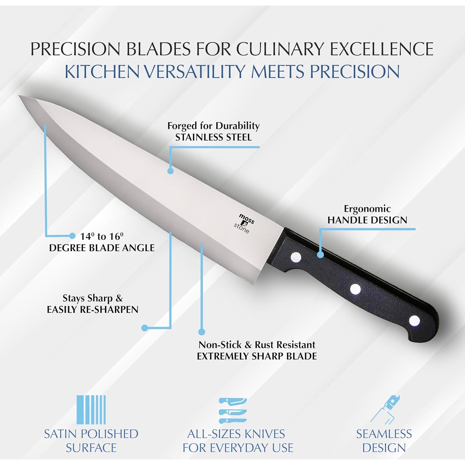 Juego de Cuchillos de Cocina 14 Piezas Moss & Stone Negro