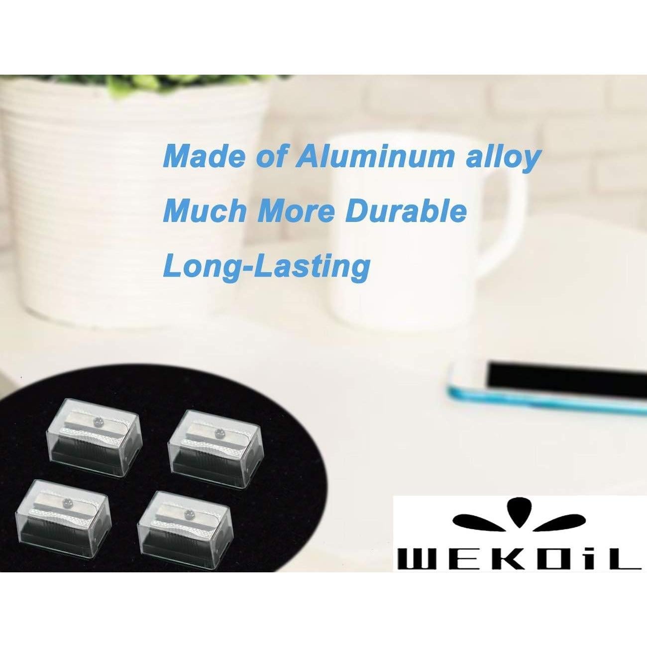 Sacapuntas Doble WEKOIL de Metal con Tapa Acrílica - 4 Pcs