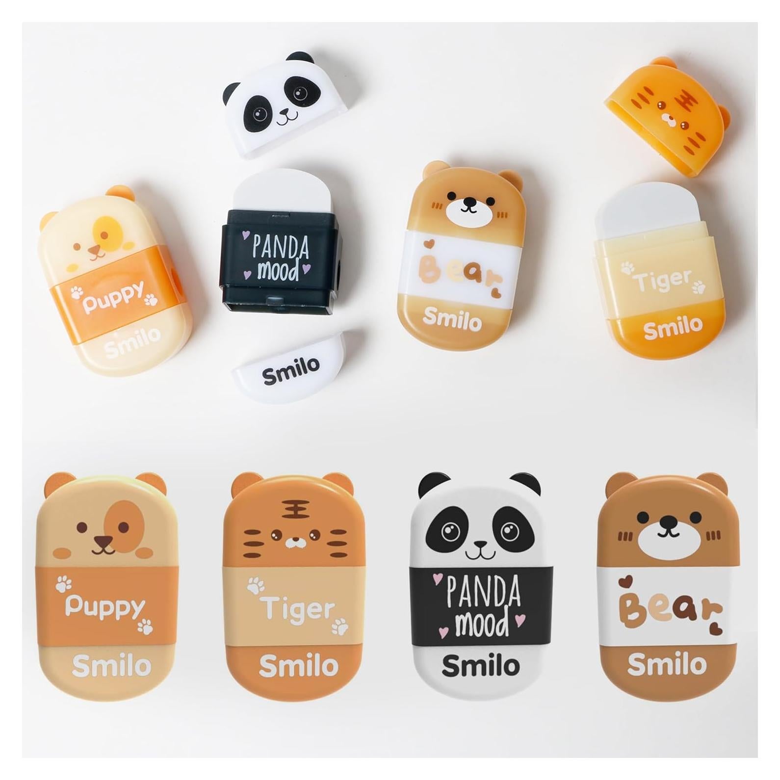 Smilo Paquete de 8 Sacapuntas 2-en-1 con Borrador Animal