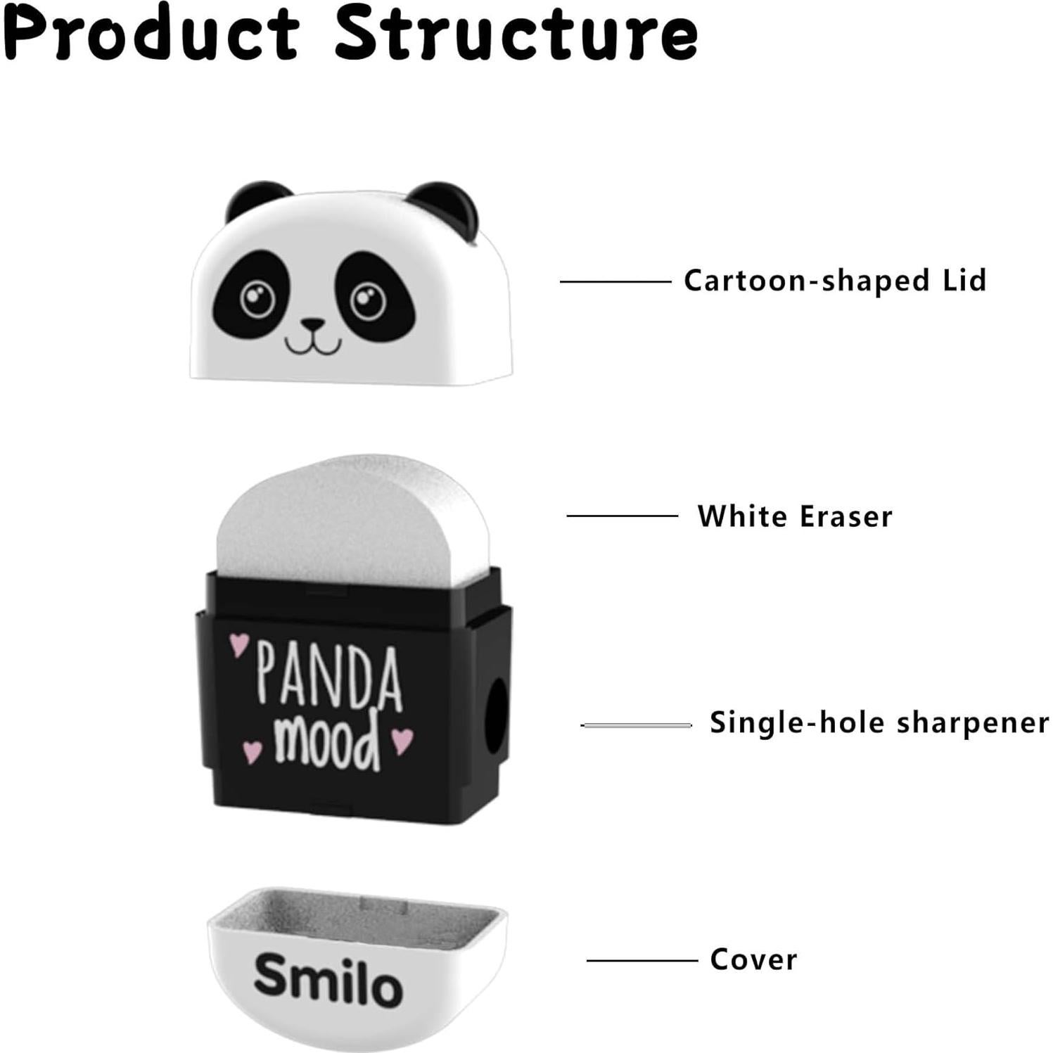 Smilo Paquete de 8 Sacapuntas 2-en-1 con Borrador Animal