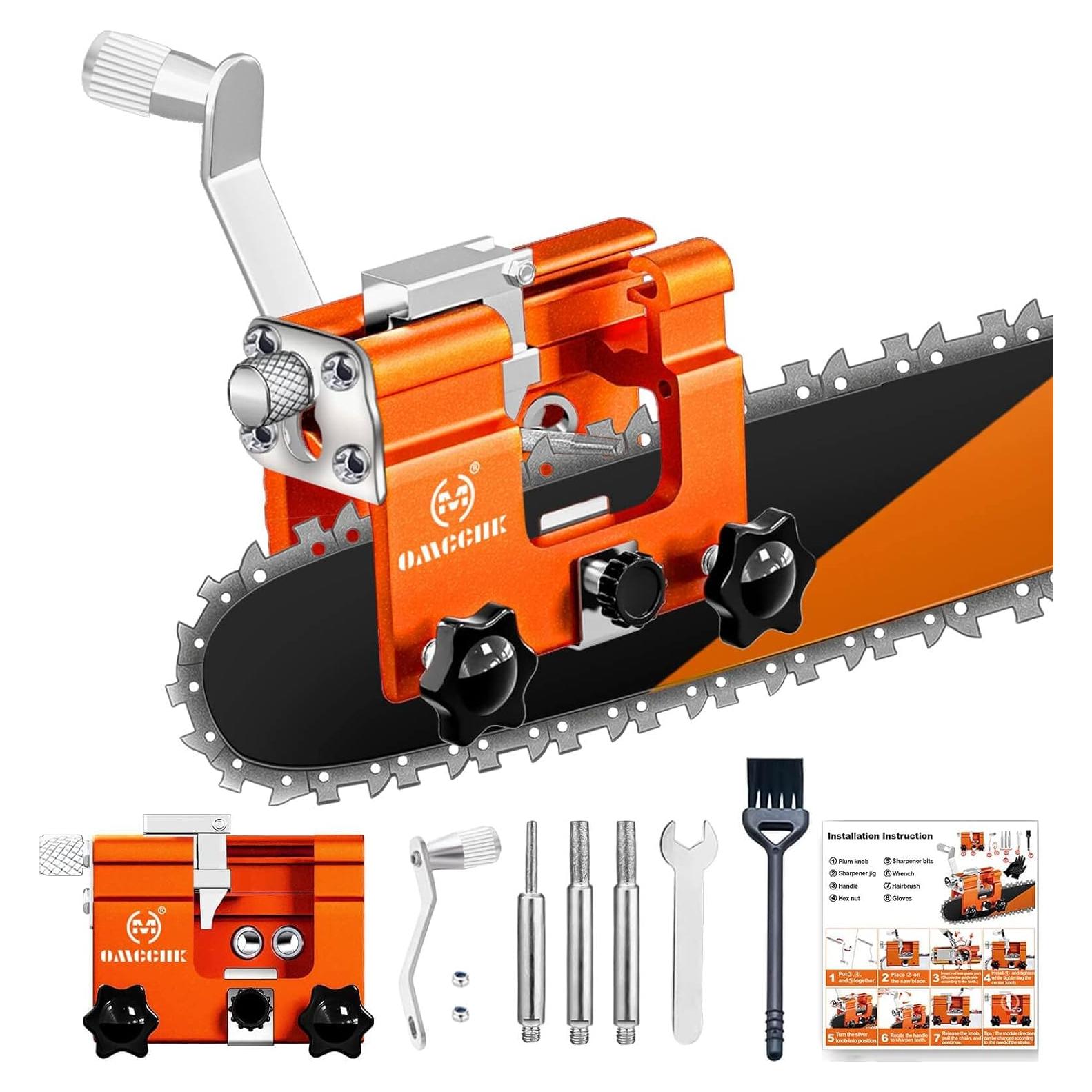 Kit Afilador de Motosierra OMCCHK Manual 3 Piezas Naranja