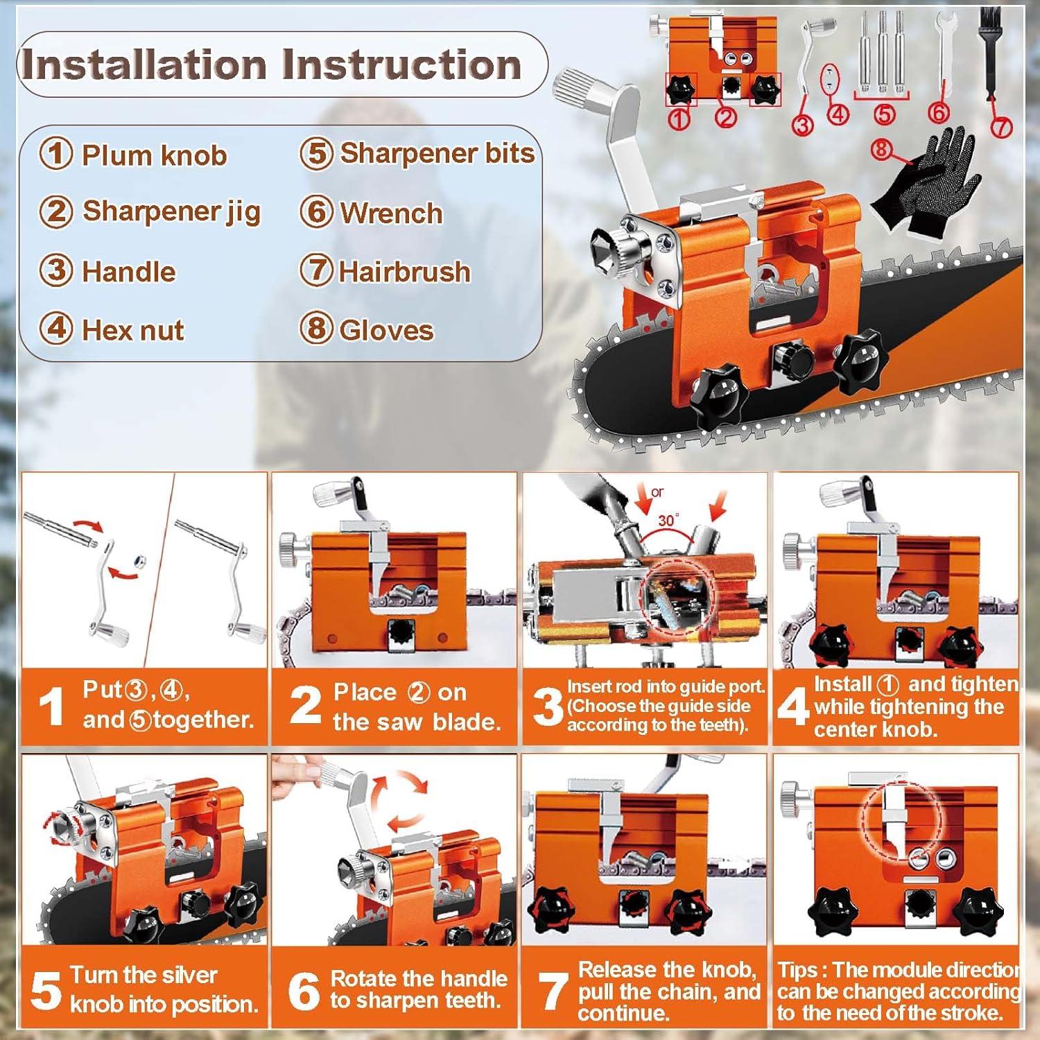 Kit Afilador de Motosierra OMCCHK Manual 3 Piezas Naranja