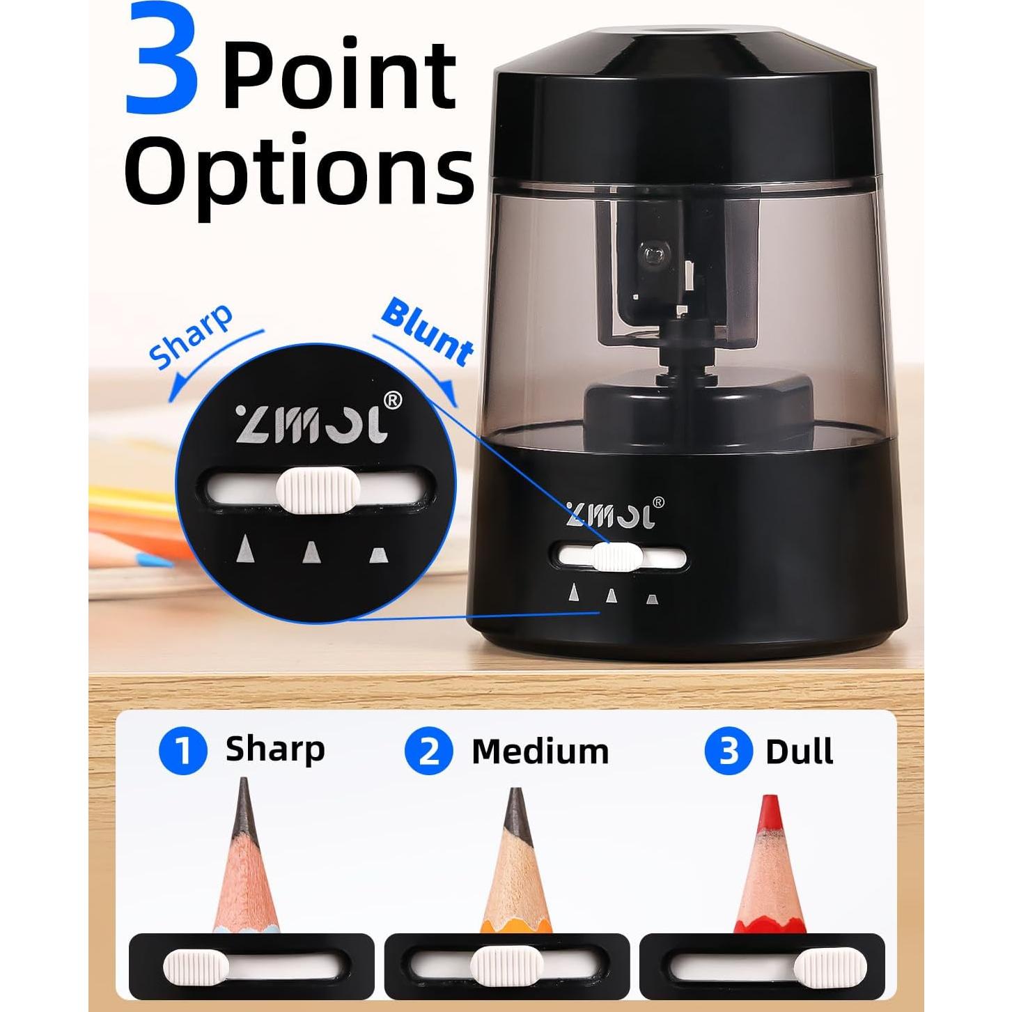 Afilador de Lápices Eléctrico ZMOL Negro 6-12mm Batería