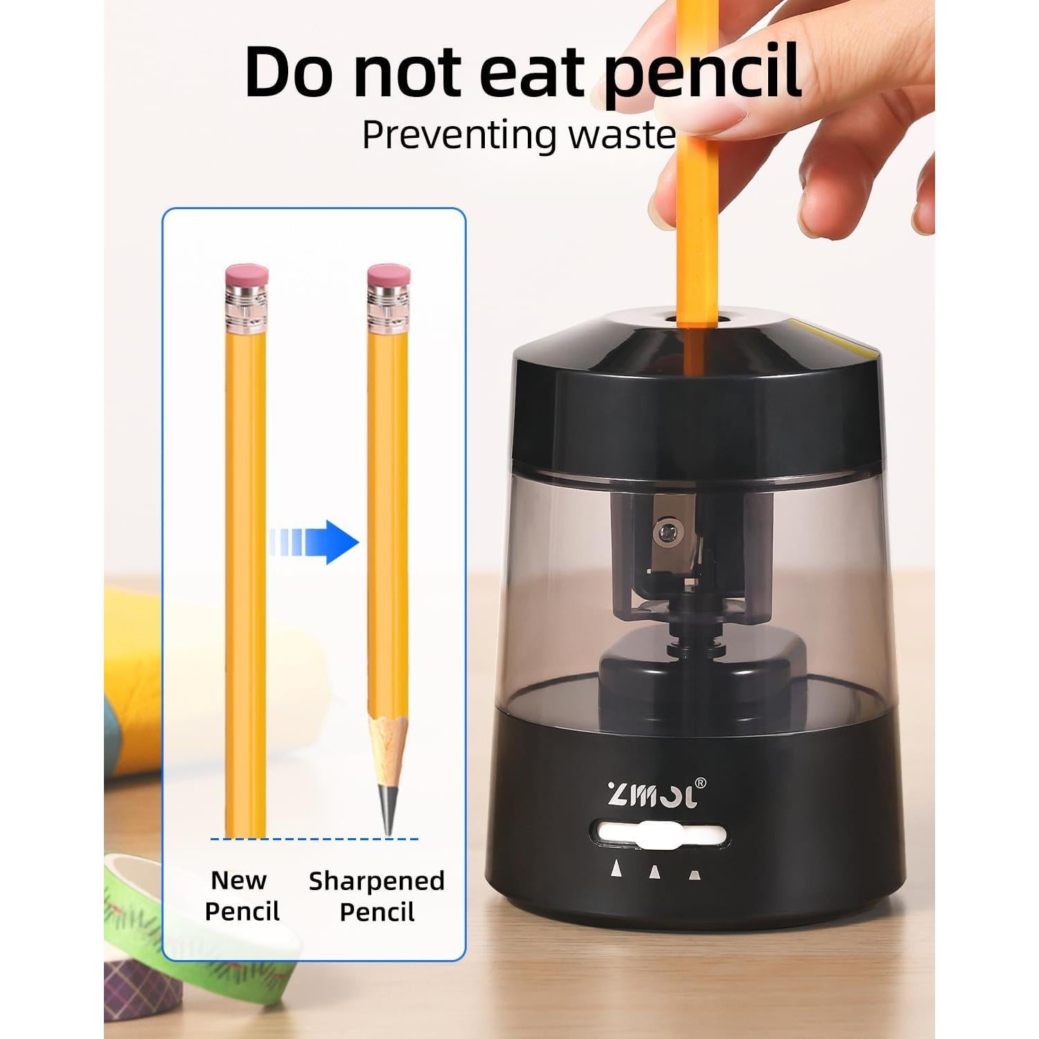 Afilador de Lápices Eléctrico ZMOL Negro 6-12mm Batería