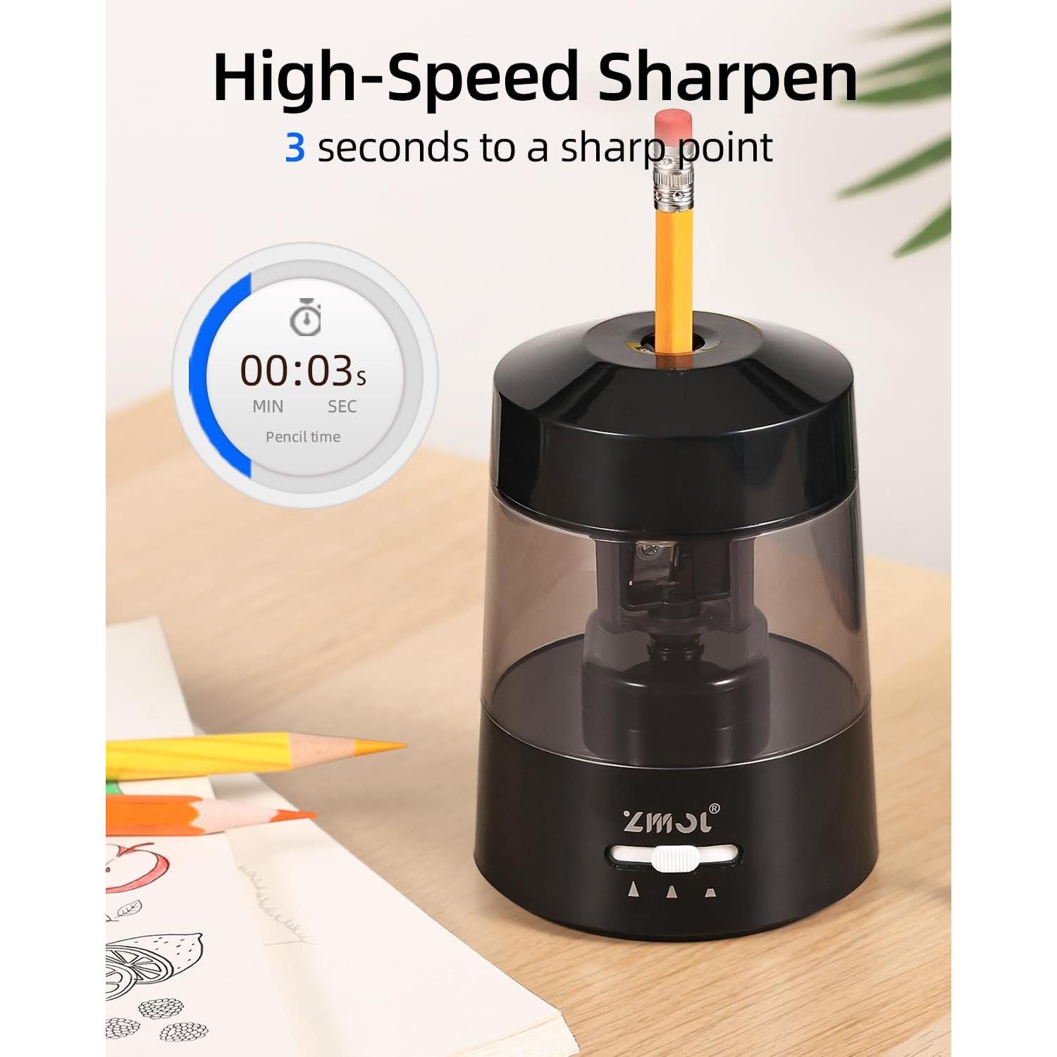 Afilador de Lápices Eléctrico ZMOL Negro 6-12mm Batería