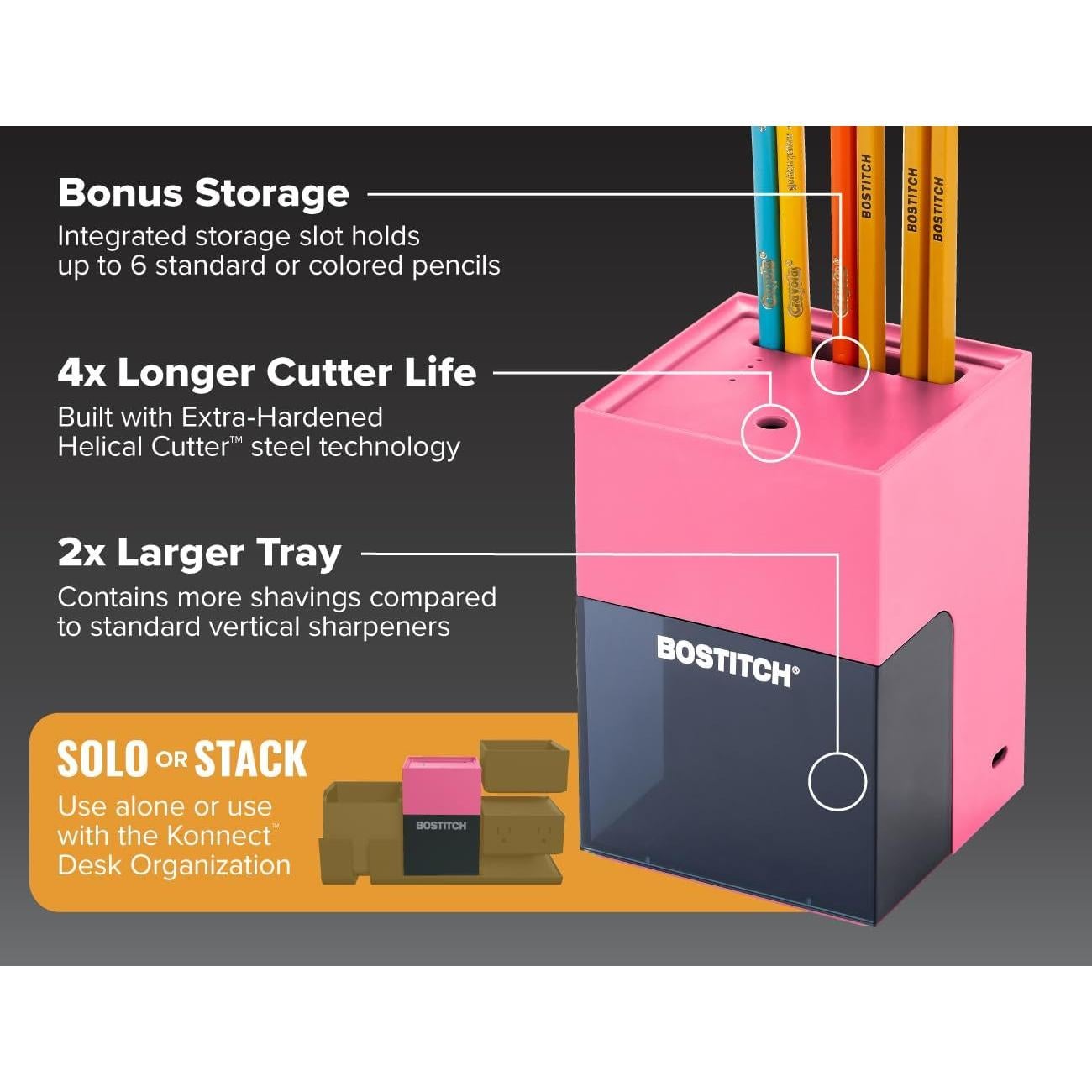 Sacapuntas Eléctrico Bostitch Konnect Rosa Recargable USB-C