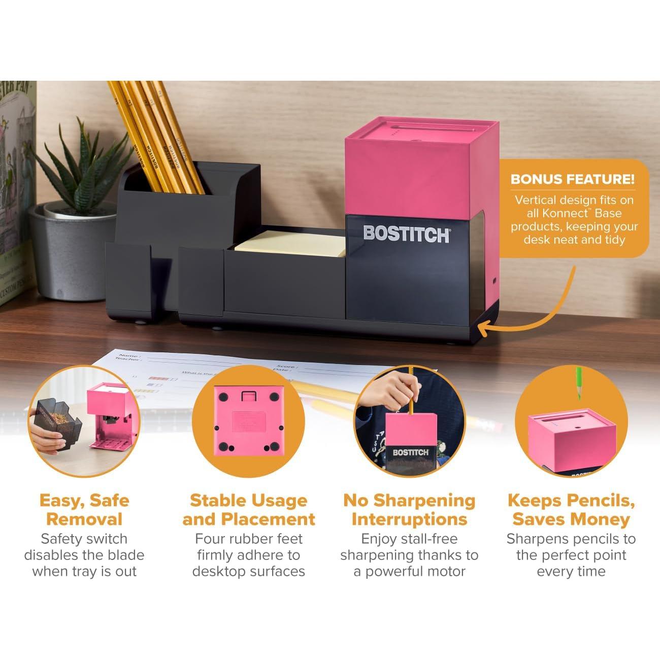 Sacapuntas Eléctrico Bostitch Konnect Rosa Recargable USB-C