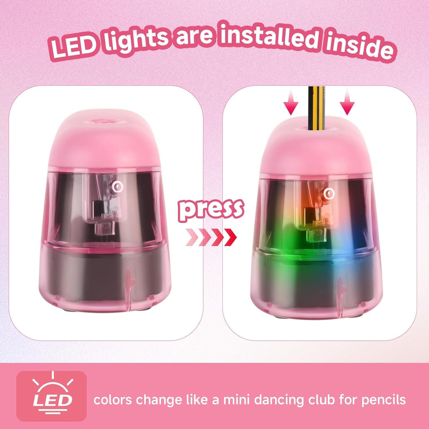 Sacapuntas Eléctrico BOCYTEOPR Rosa a Batería con Luz LED