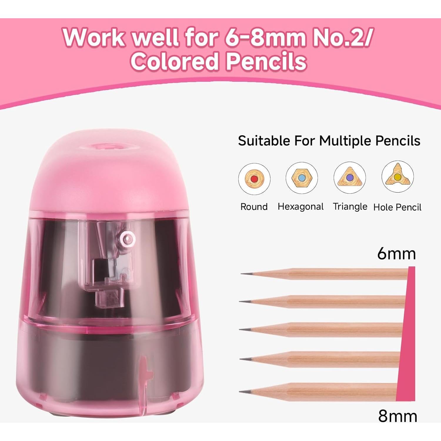 Sacapuntas Eléctrico BOCYTEOPR Rosa a Batería con Luz LED