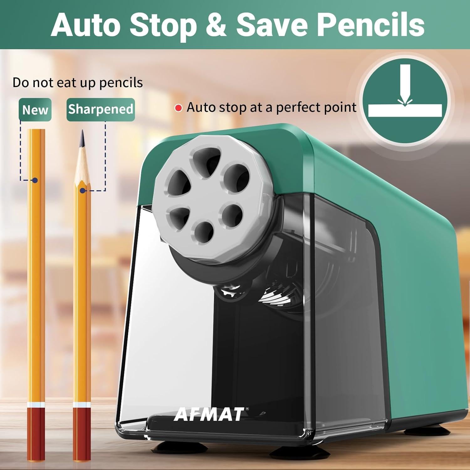 Sacapuntas Eléctrico AFMAT PSD1 Verde 6 Agujeros Recargable