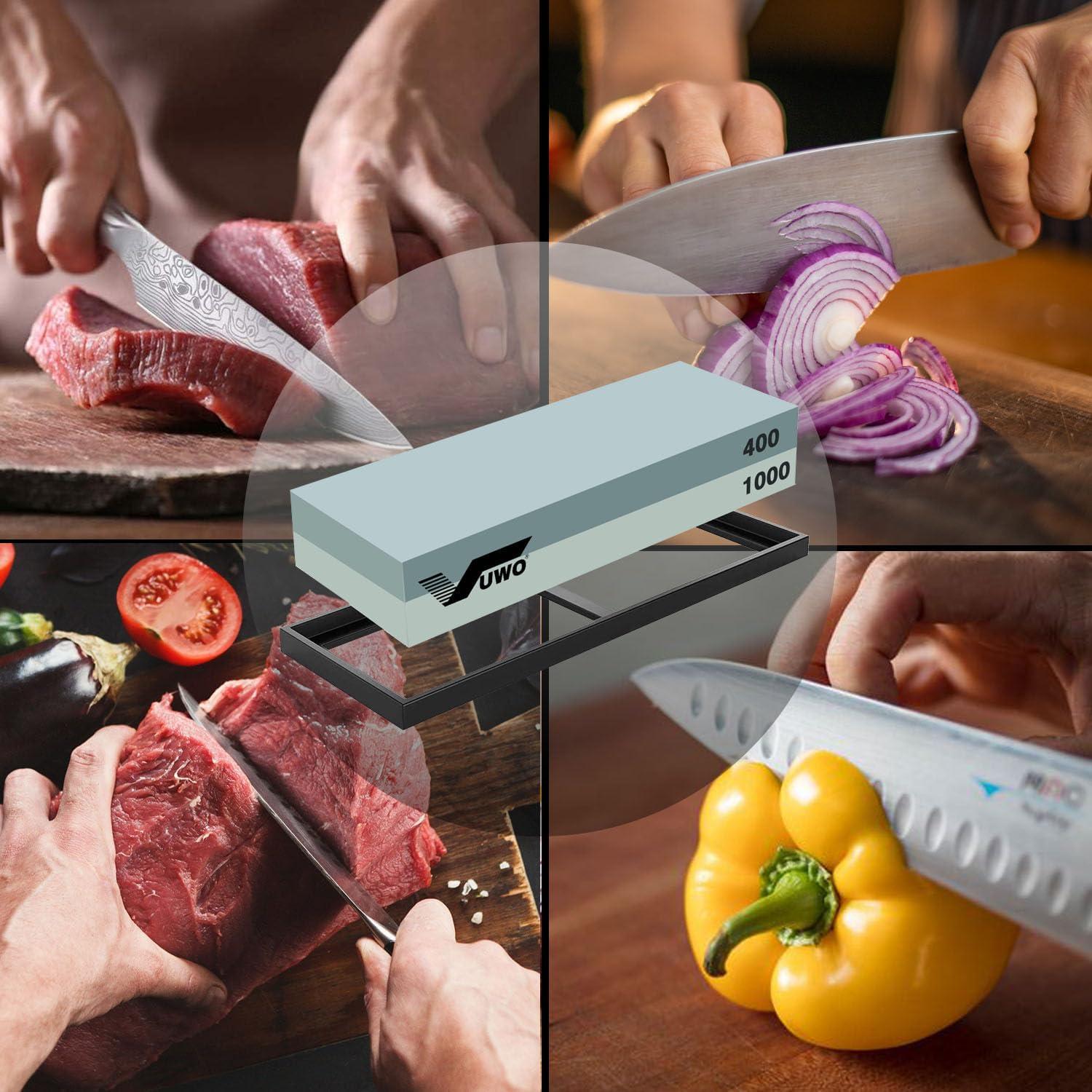 Piedra de Afilado de Cuchillos vuwo 400/1000 con Base Antideslizante