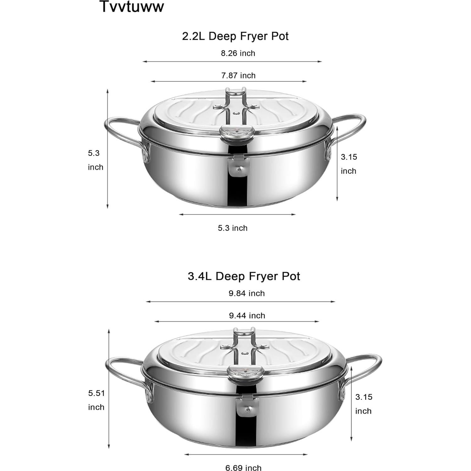 Olla de Freír Profunda Tvvtuww 24 cm Acero Inoxidable 3.4 L
