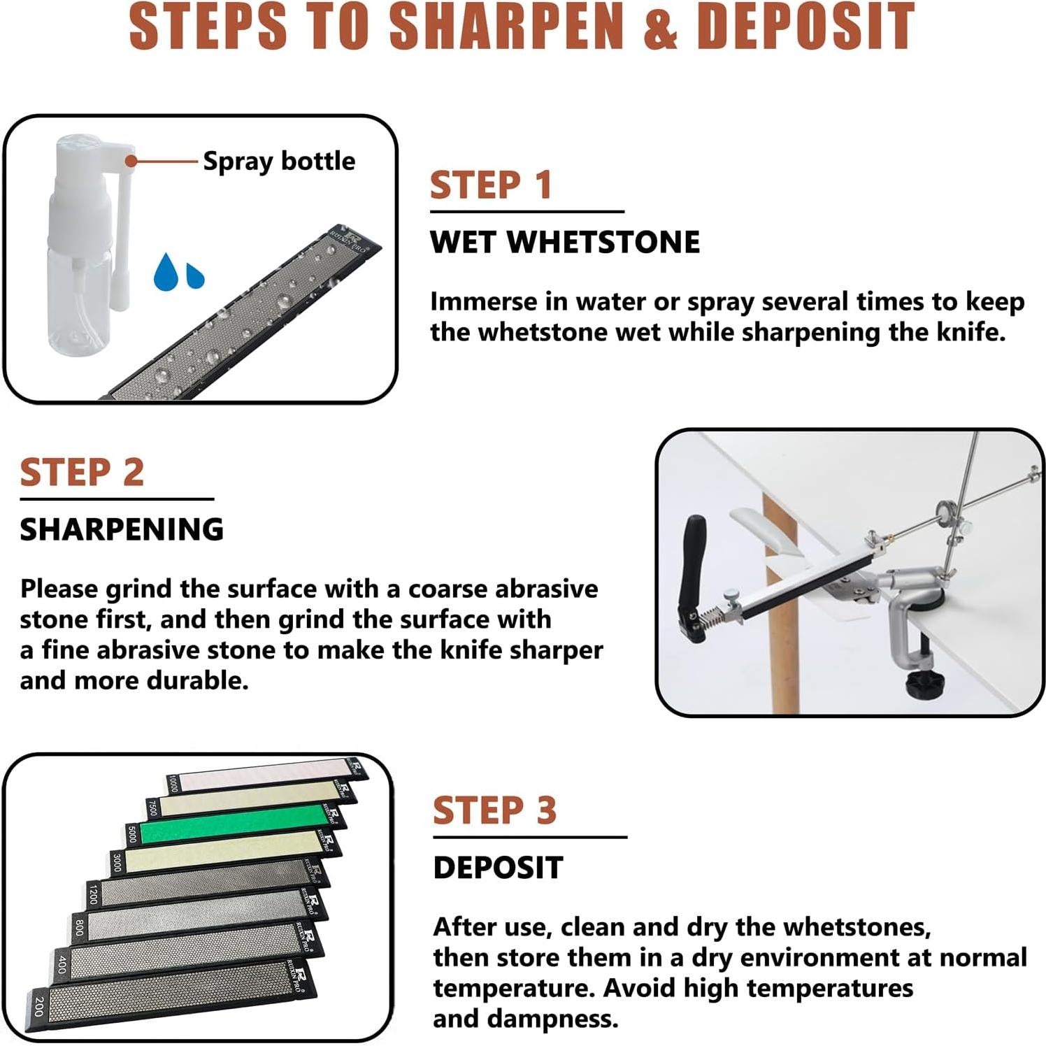 Conjunto de Piedras de Afilar de Diamante MOVIRON 8 Pcs 200-10000 Grano