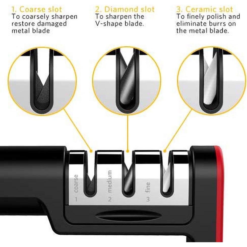 Afilador de cuchillos manual Grill-A-Brush 3 etapas cerámica y tungsteno