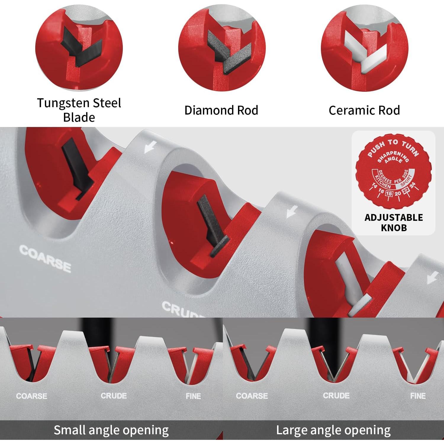 Afilador de cuchillos ShanSon 4 en 1 con guía ajustable gris