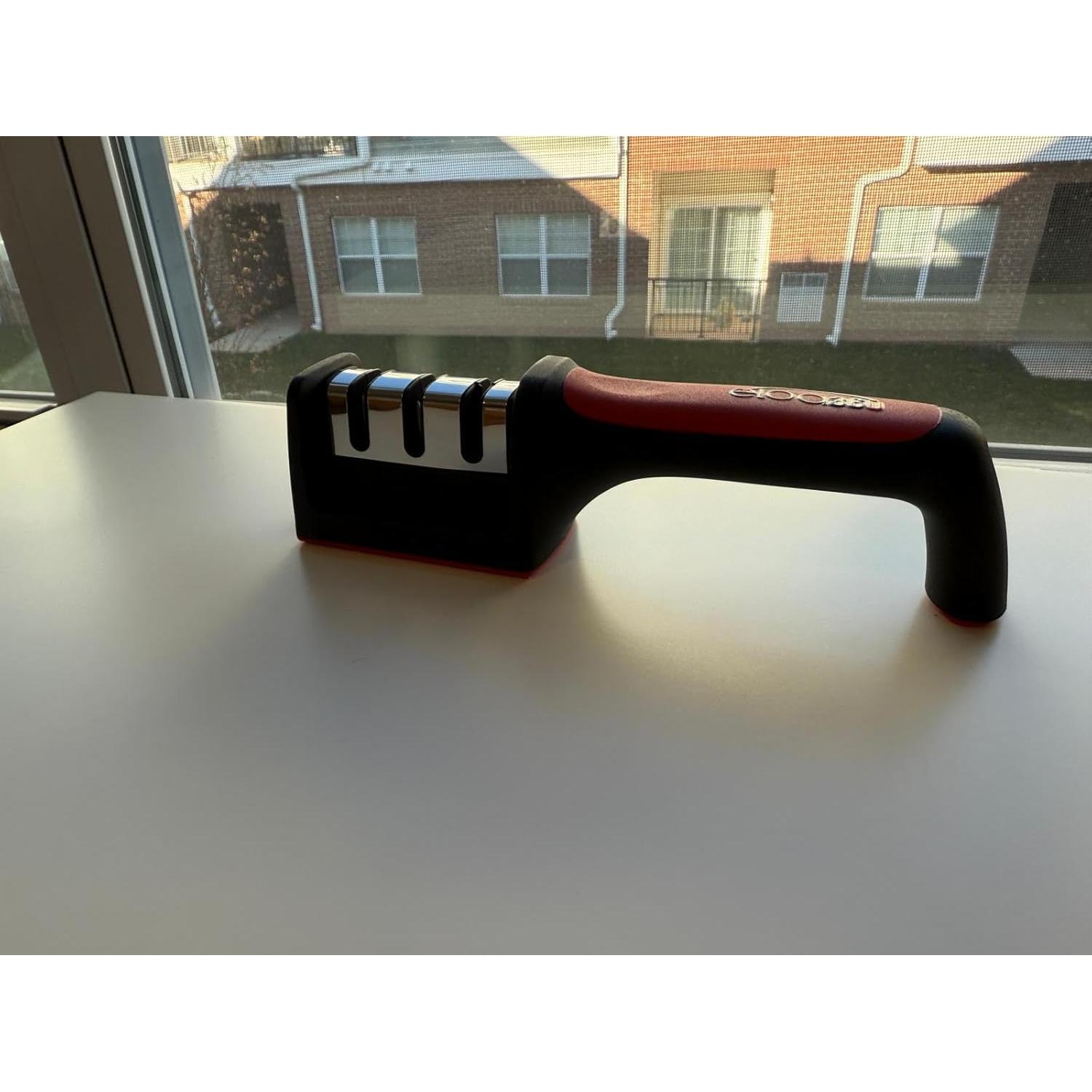 Afilador de Cuchillos Eloa360 - Manual 3 Etapas, Negro/Rojo