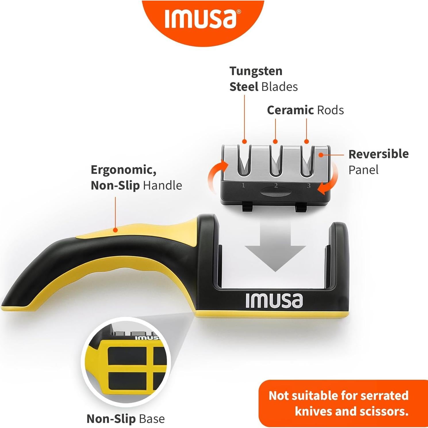 Afilador de cuchillos IMUSA 3 etapas acero inoxidable amarillo