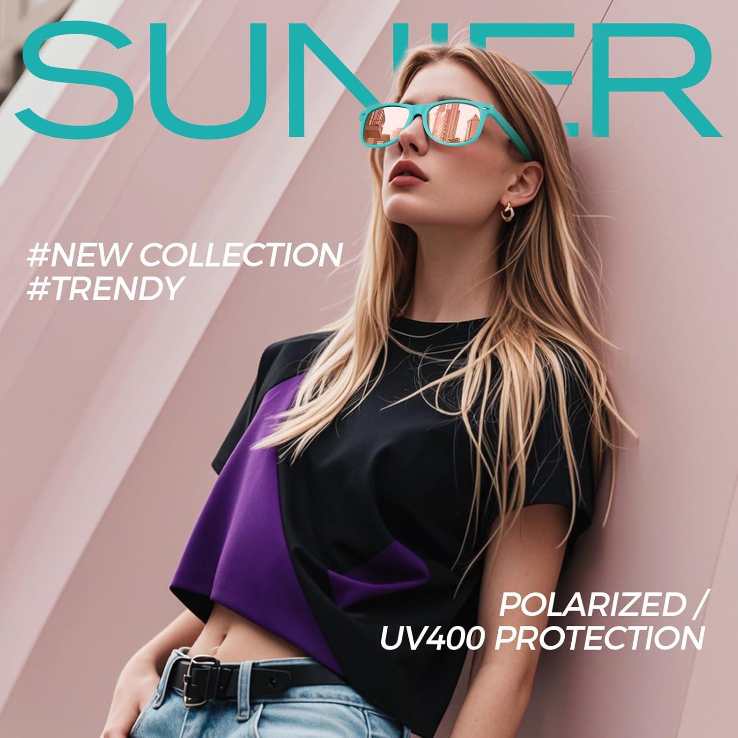 Gafas de sol polarizadas Sunier UV400 retro mate para hombre y mujer