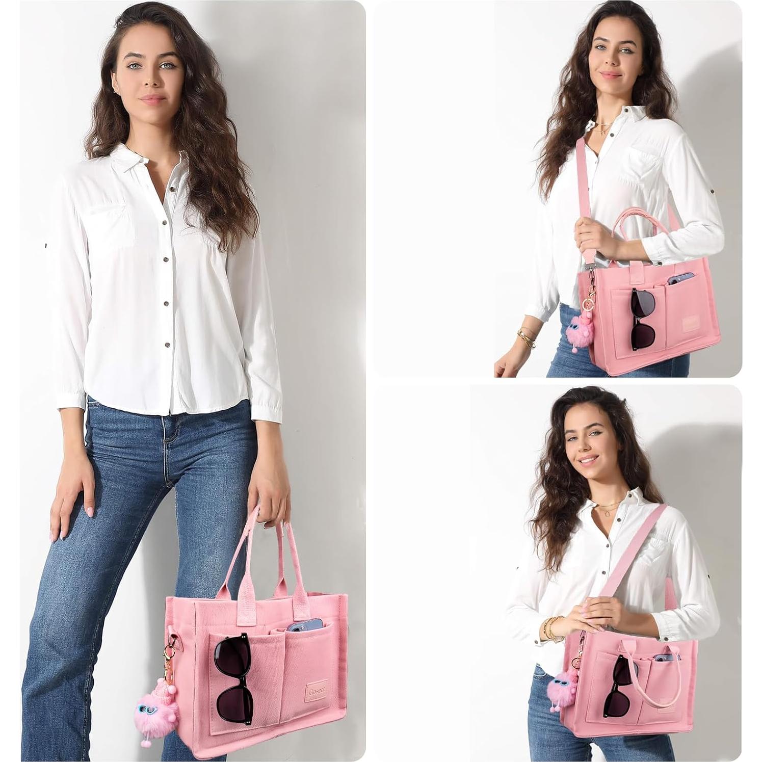 Bolsa Tote de Lona Rosa para Mujeres FBB-01 con Bolsillos