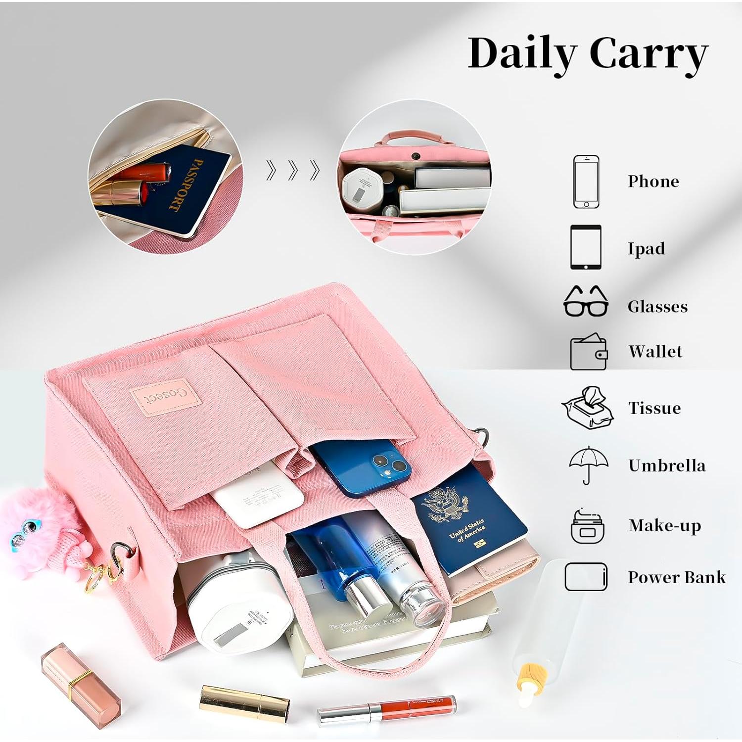 Bolsa Tote de Lona Rosa para Mujeres FBB-01 con Bolsillos