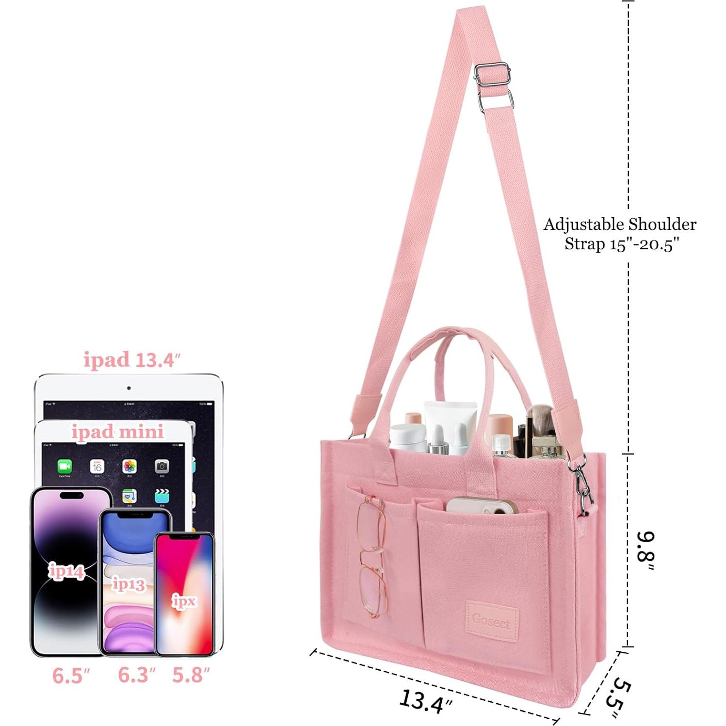 Bolsa Tote de Lona Rosa para Mujeres FBB-01 con Bolsillos