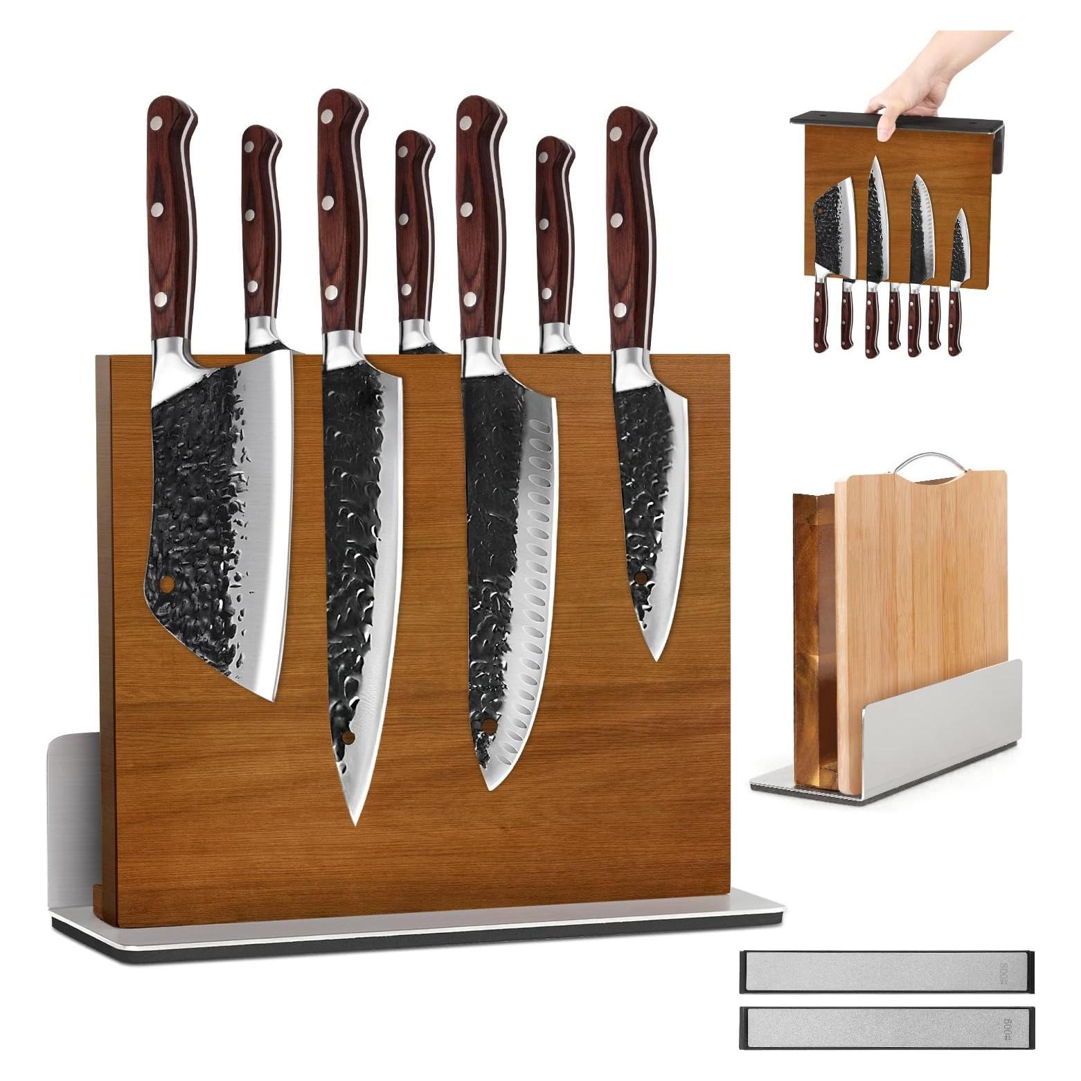 Bloque Magnético de Cuchillos Kirumie 2 en 1 Madera Acacia