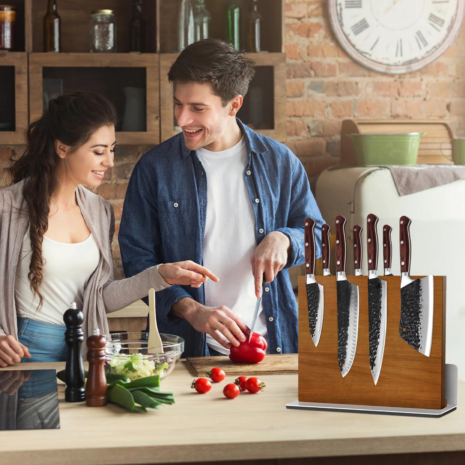 Bloque Magnético de Cuchillos Kirumie 2 en 1 Madera Acacia