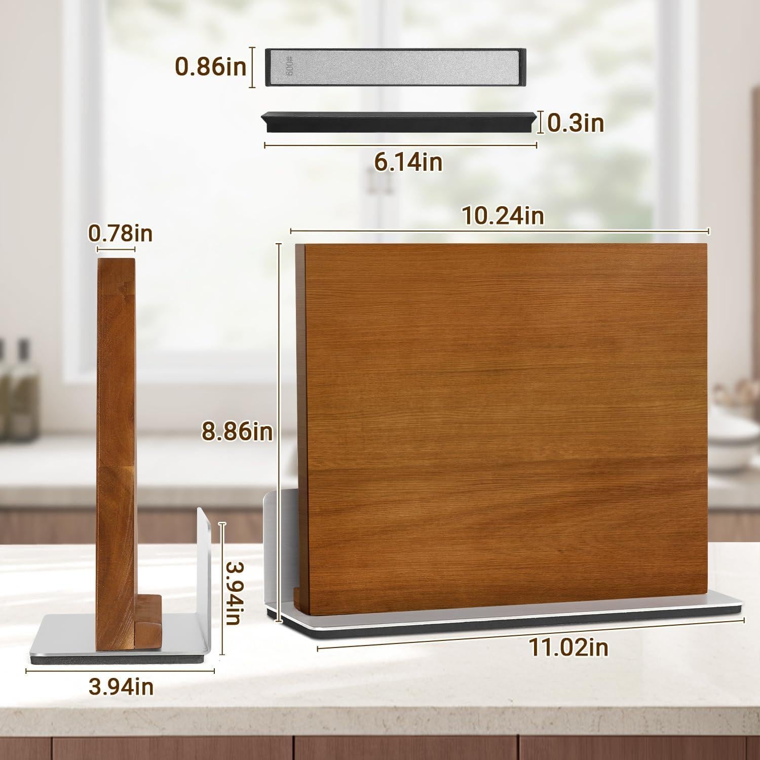 Bloque Magnético de Cuchillos Kirumie 2 en 1 Madera Acacia