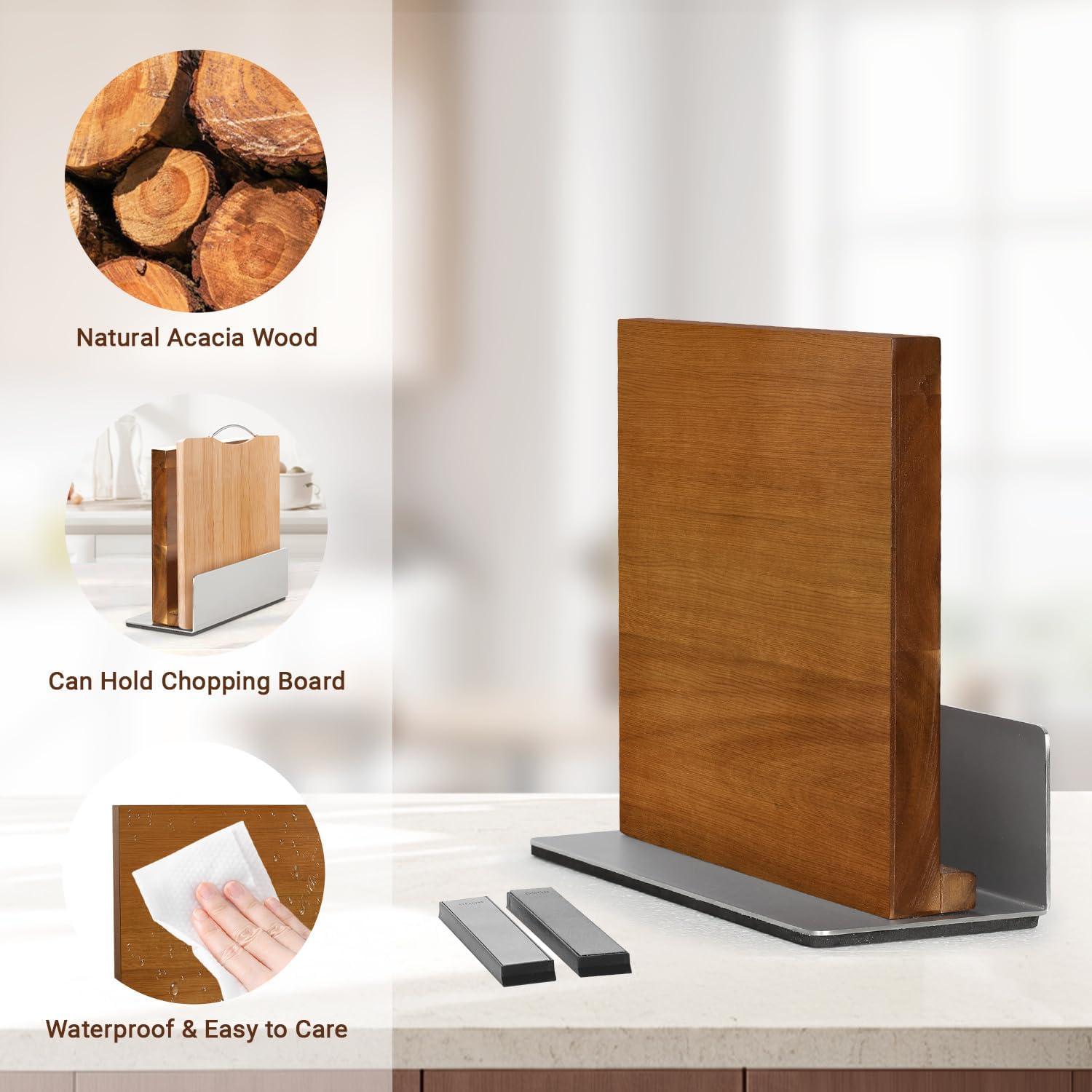 Bloque Magnético de Cuchillos Kirumie 2 en 1 Madera Acacia