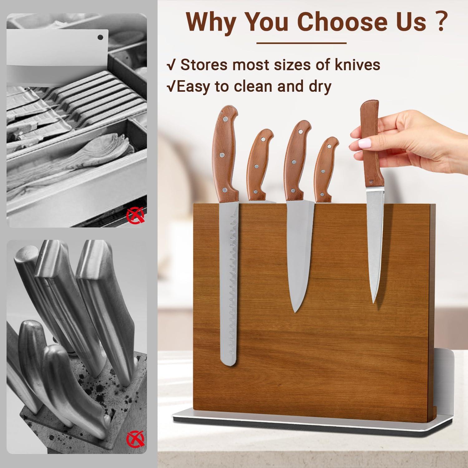 Bloque Magnético de Cuchillos Kirumie 2 en 1 Madera Acacia