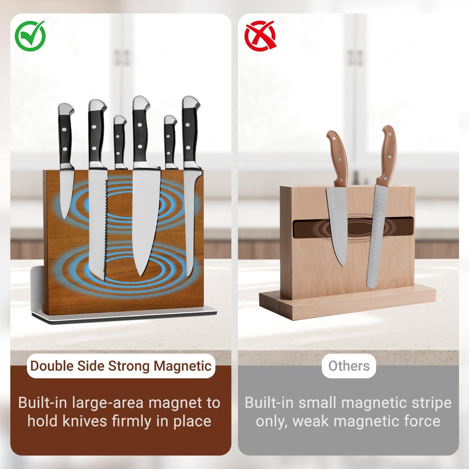 Bloque Magnético de Cuchillos Kirumie 2 en 1 Madera Acacia