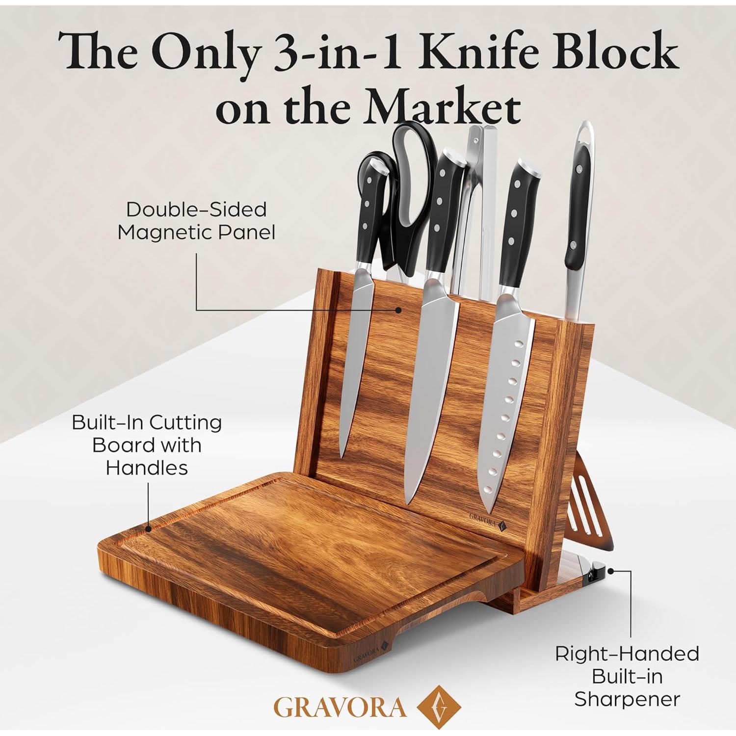 Soporte Magnético de Cuchillos Gravora con Tabla de Cortar 35.56x25.4cm