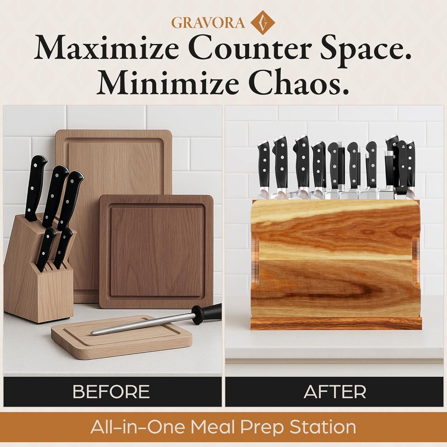 Soporte Magnético de Cuchillos Gravora con Tabla de Cortar 35.56x25.4cm