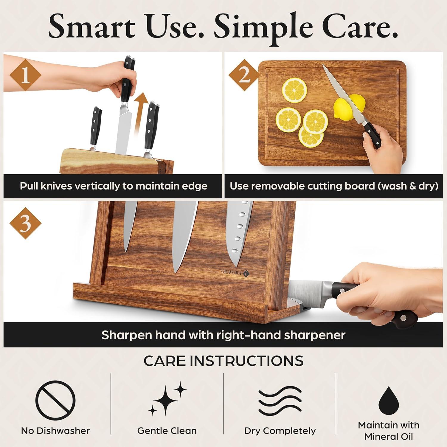 Soporte Magnético de Cuchillos Gravora con Tabla de Cortar 35.56x25.4cm