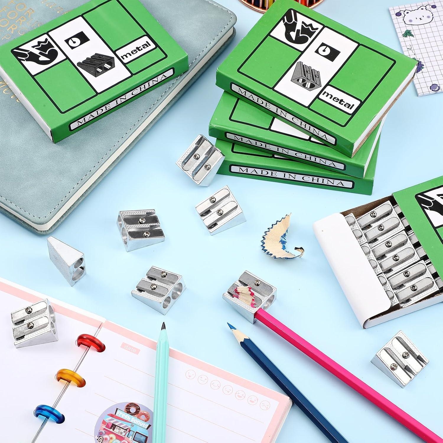 180 Sacapuntas Manuales de Metal Gersoniel Plata 2 Agujeros