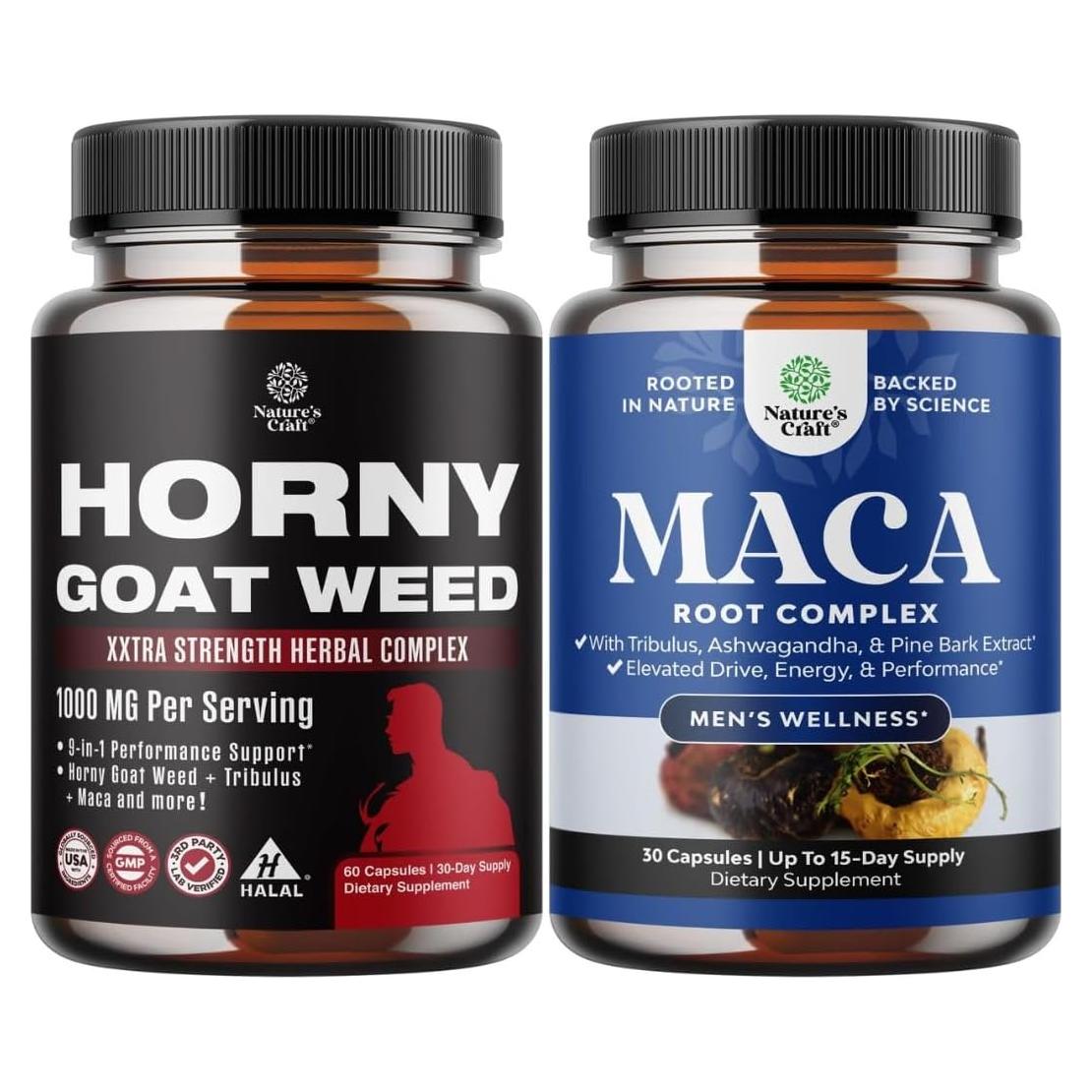 Suplemento Energético Masculino Natures Craft 1000mg - Hierba de Cabra Apasionada, Maca Negra y Ginseng