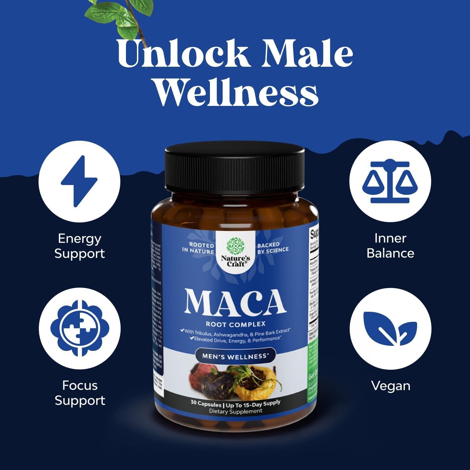 Suplemento Energético Masculino Natures Craft 1000mg - Hierba de Cabra Apasionada, Maca Negra y Ginseng