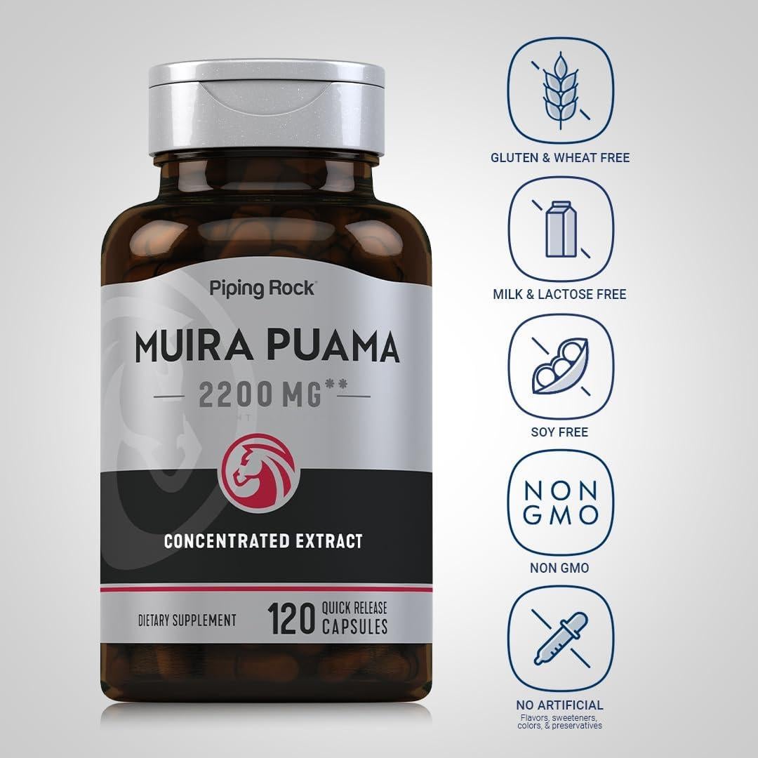 Extracto de Raíz de Muira Puama Piping Rock 2200 mg 120 Cápsulas