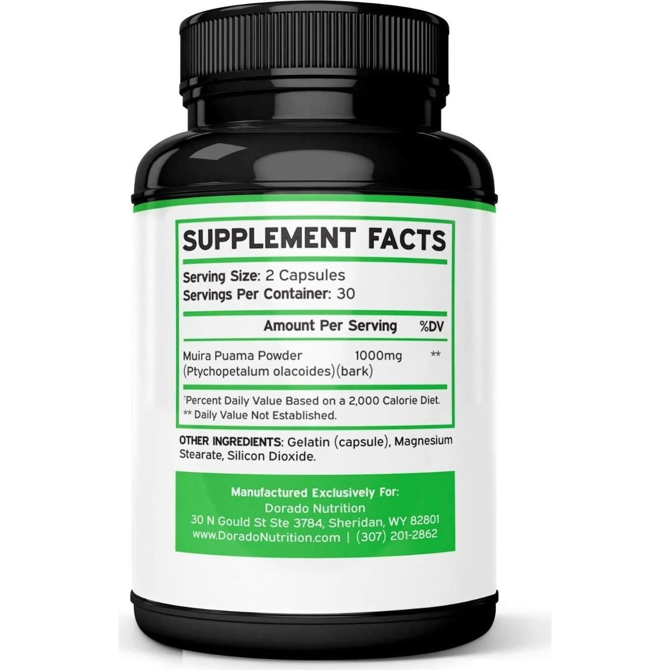 Extracto de Raíz de Muira Puama 1000mg Dorado Nutrition - 60 Cápsulas