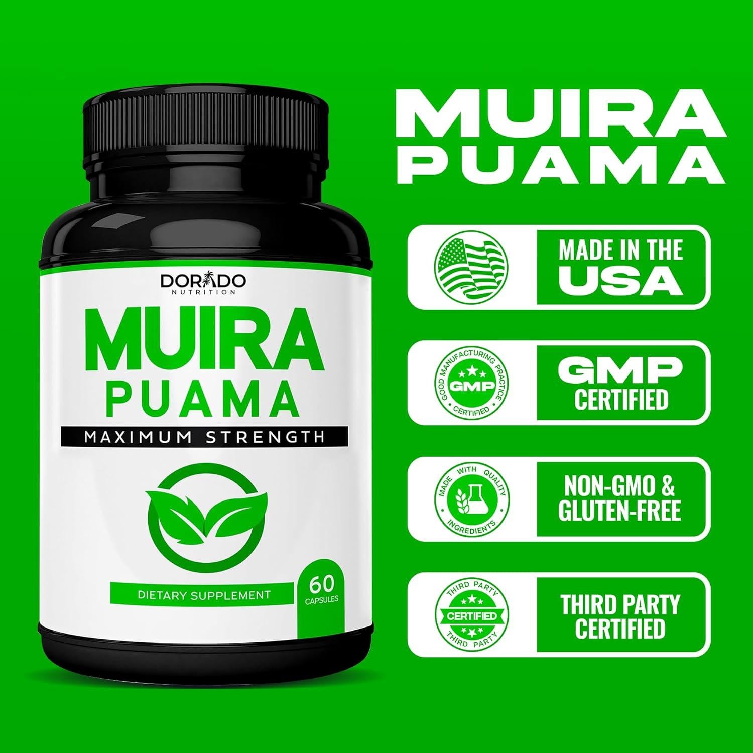 Extracto de Raíz de Muira Puama 1000mg Dorado Nutrition - 60 Cápsulas