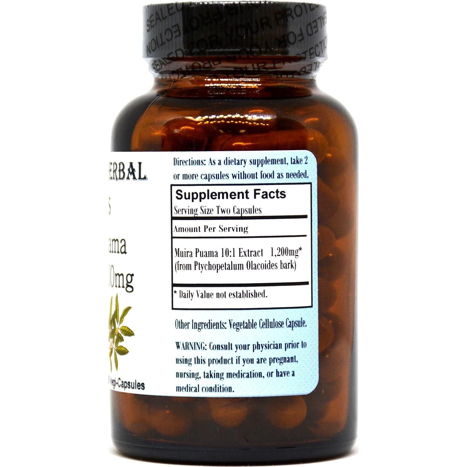 Extracto de Muira Puama 10:1 Barlowe's Herbal Elixirs 600mg 60cápsulas