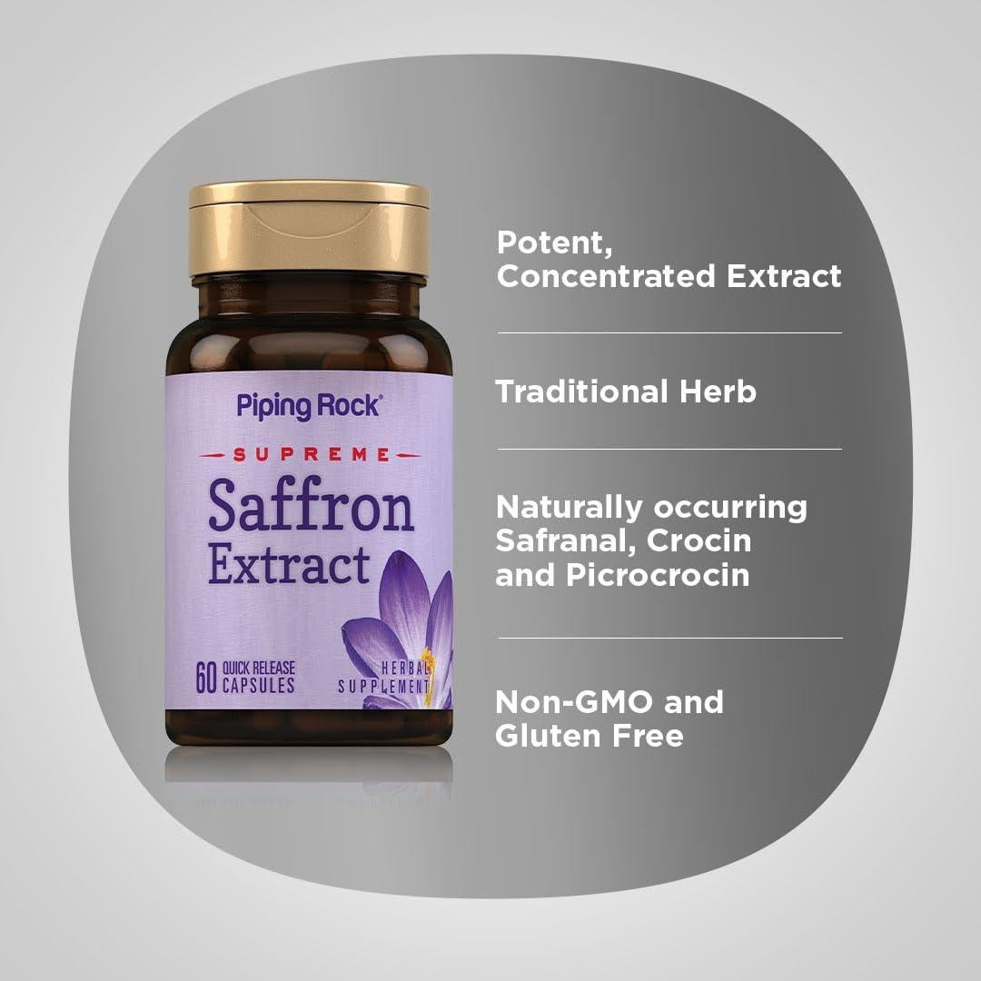 Suplemento de Azafrán Piping Rock 88.5 mg 60 Cápsulas Sin OGM