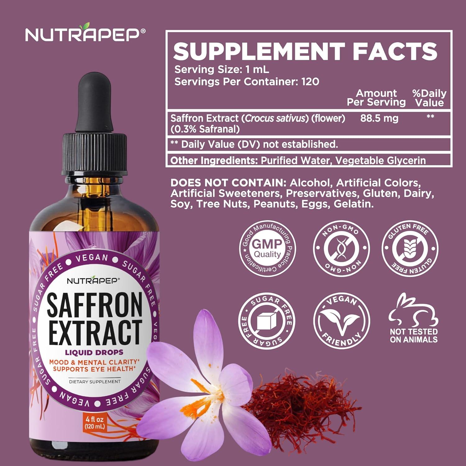 Gotas de Extracto de Azafrán NutraPep 120 mL - Vegano y Sin Azúcar