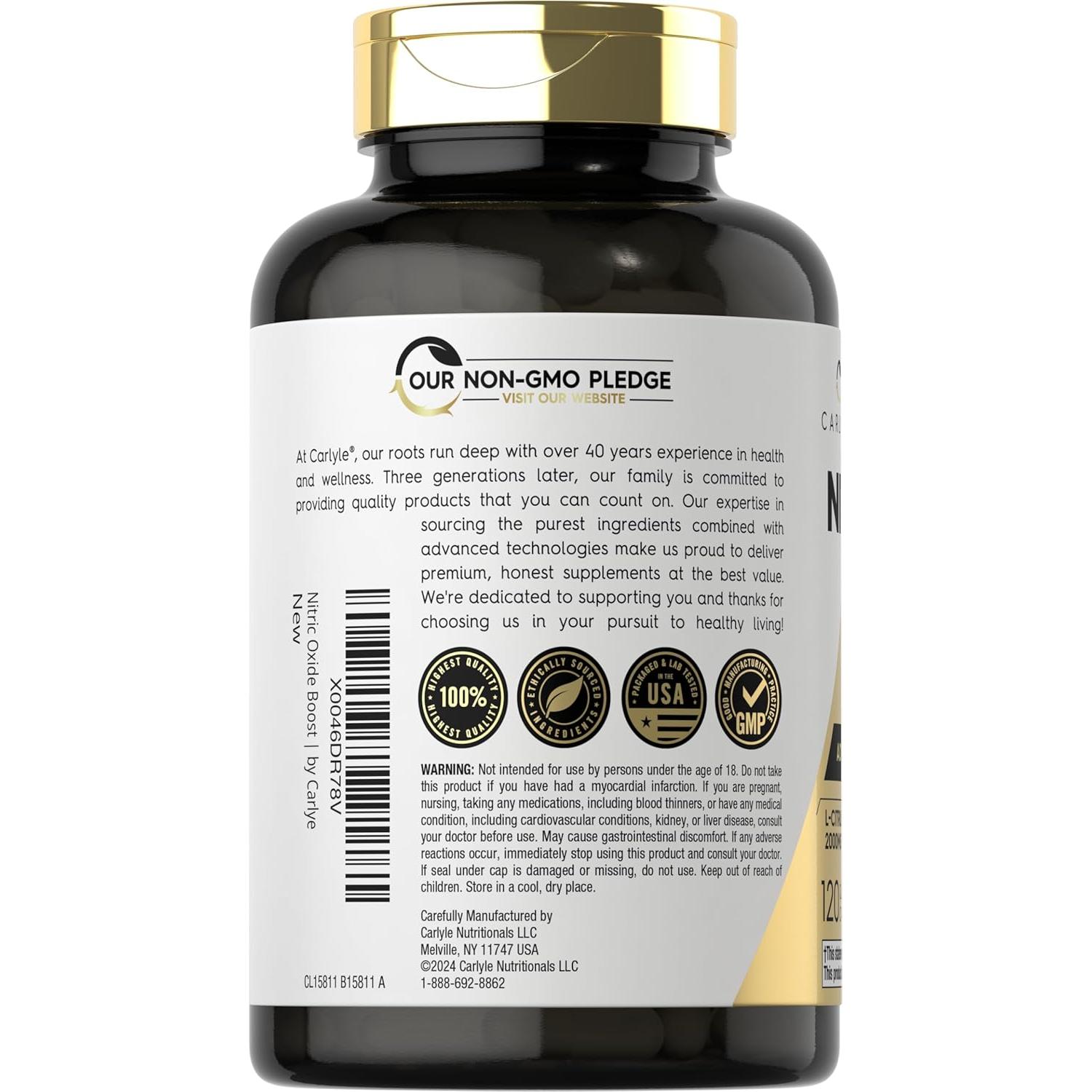 Suplemento Óxido Nítrico Carlyle 3000mg 120 Cápsulas L-Arginina L-Citrulina