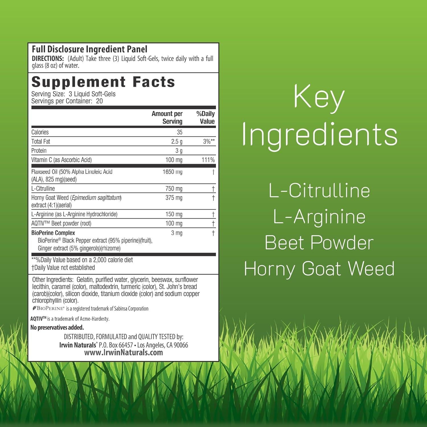 Suplemento L-Citrulina + L-Arginina Irwin Naturals 60 Gelatinas