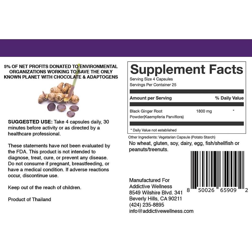 Cápsulas de Jengibre Negro Adictivo Wellness 450mg - 100 Contenido