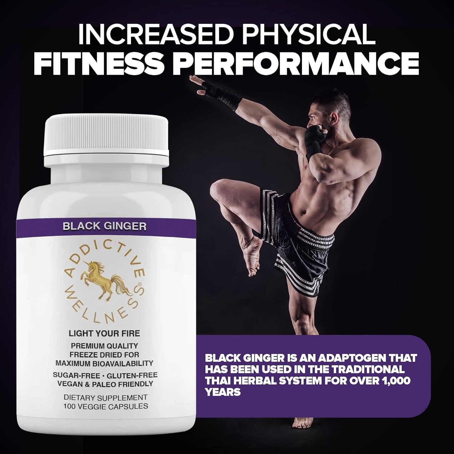 Cápsulas de Jengibre Negro Adictivo Wellness 450mg - 100 Contenido