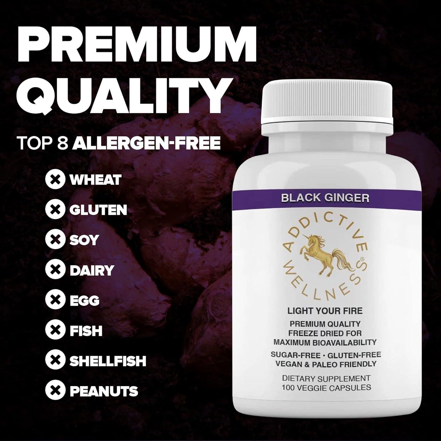 Cápsulas de Jengibre Negro Adictivo Wellness 450mg - 100 Contenido